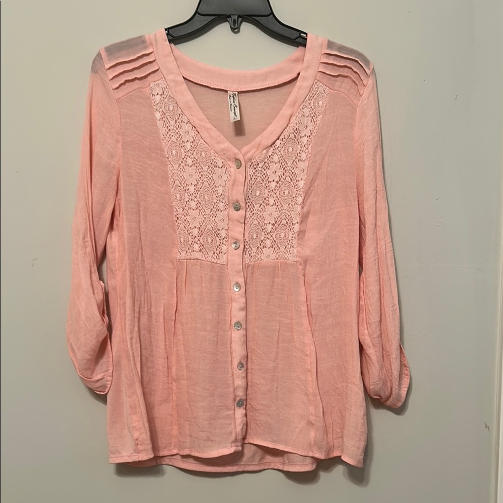 PerSeption Concept Orange Buttoned Pleated Blouse